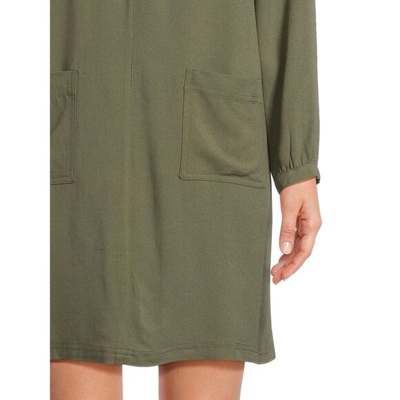 Time and Tru Green V Neck Mini Shift Dress Long Sleeves w/Pockets Size Large - Picture 4 of 10